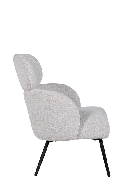 Ivory Boucle Fabric Accent Chair with Sleek Black Legs