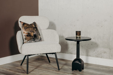 Ivory Boucle Fabric Accent Chair with Sleek Black Legs
