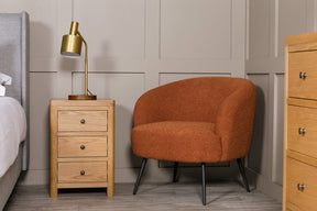 Rust Orange Boucle Fabric Occasional Tub Chair Black Legs