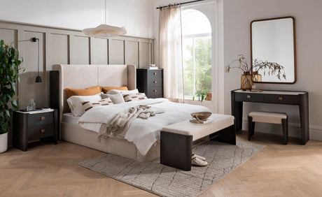 Ebony Trimmed Natural Fabric Super King Size Bed Frame