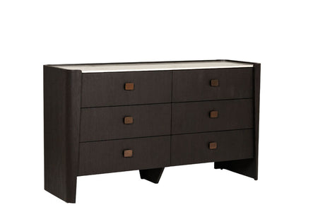 Brown Marble Effect Top Dressing Chest of 6 Drawers