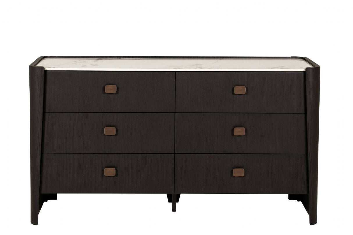 Brown Marble Effect Top Dressing Chest of 6 Drawers