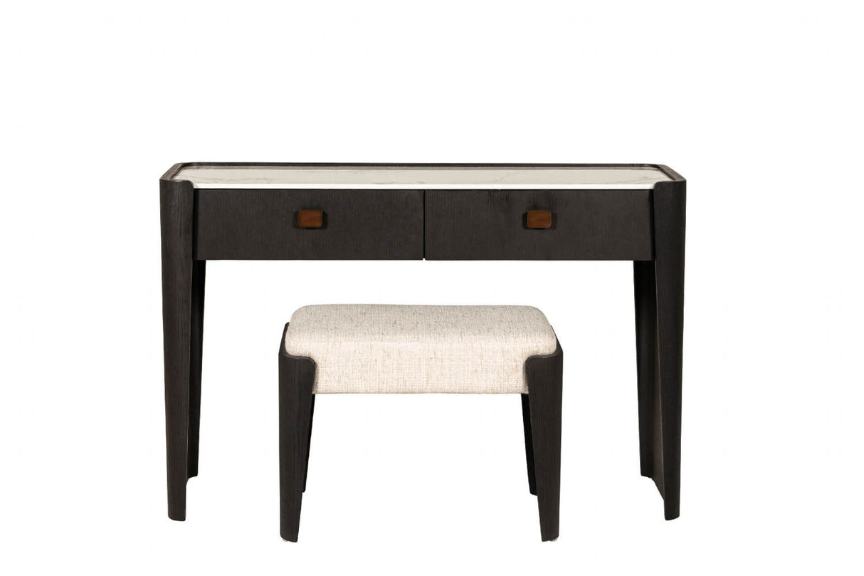 Ebony Wooden Wide 2 Drawer Dressing Table Marble Effect Top