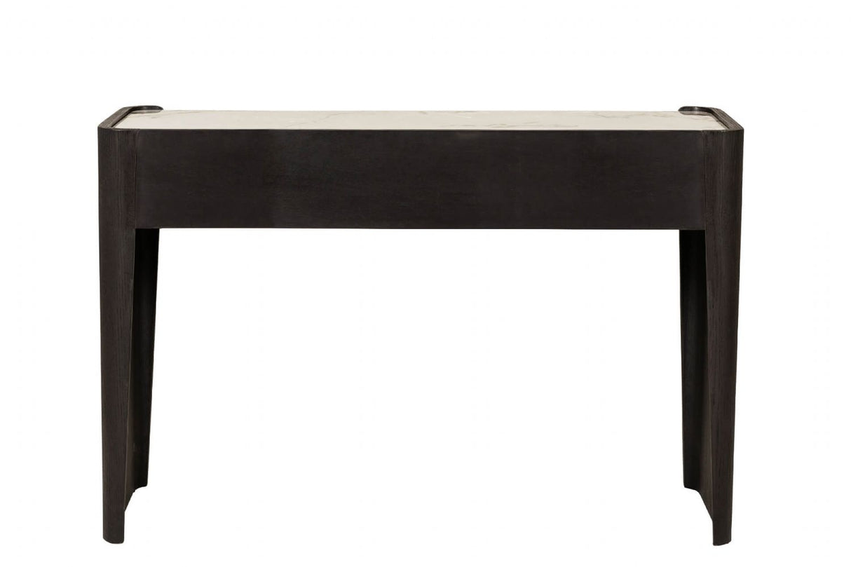 Ebony Wooden Wide 2 Drawer Dressing Table Marble Effect Top