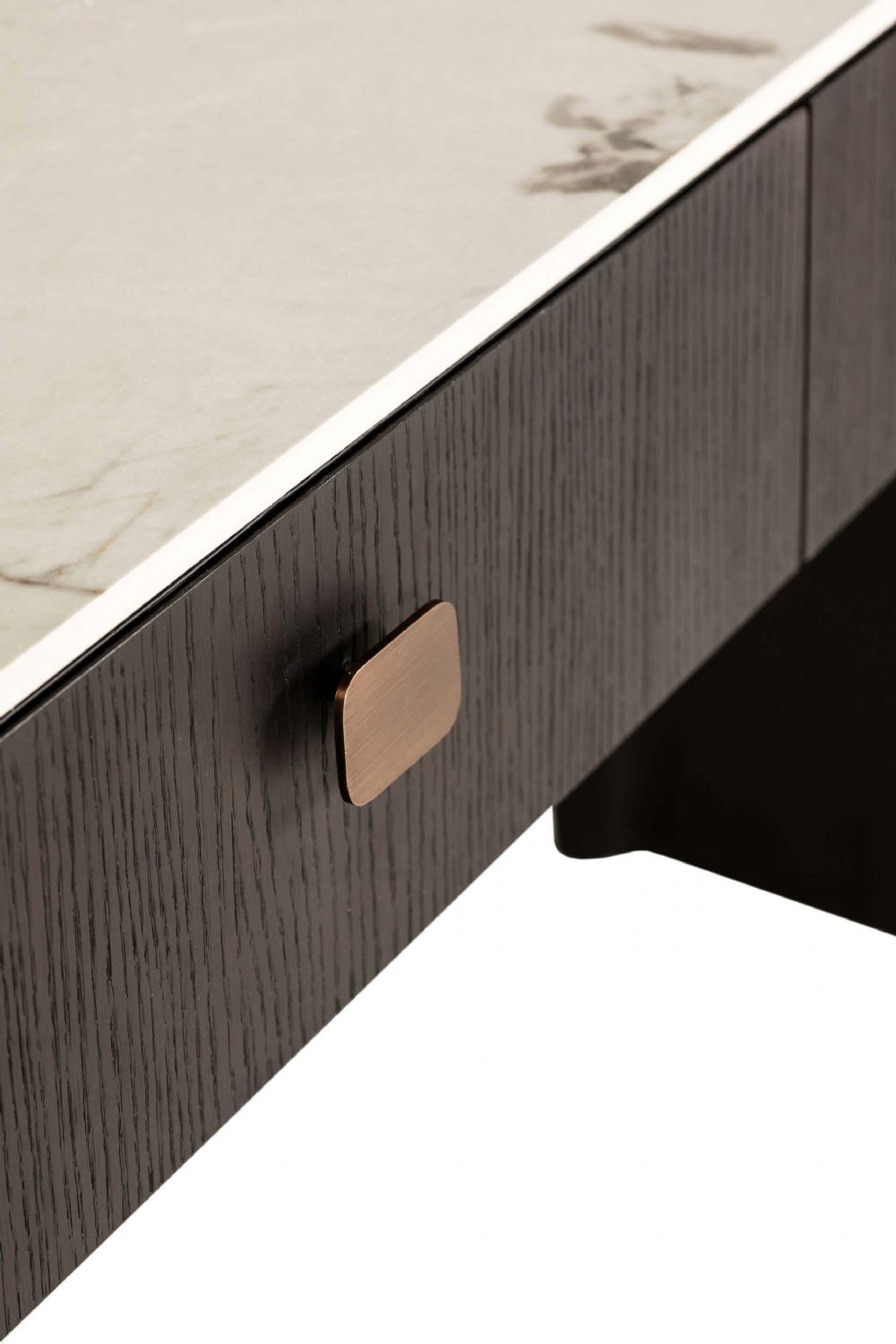 Ebony Wooden Wide 2 Drawer Dressing Table Marble Effect Top