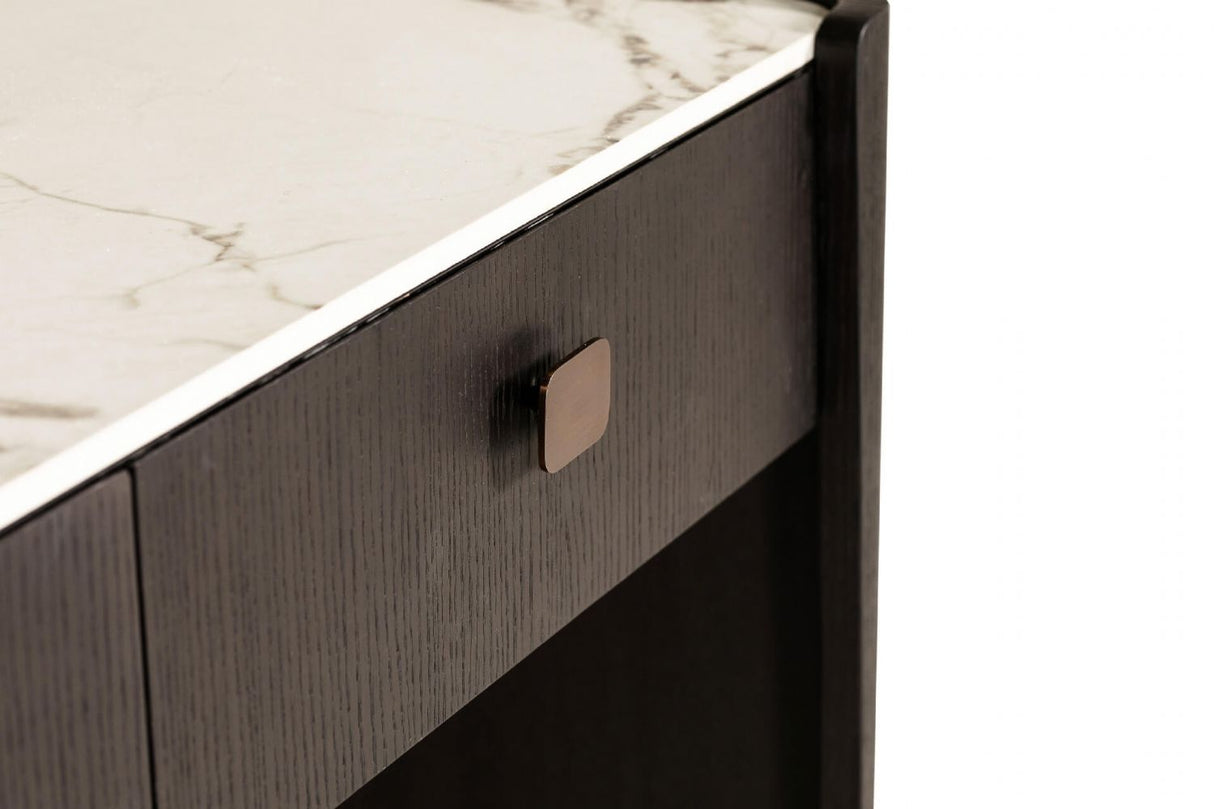 Ebony Wooden Wide 2 Drawer Dressing Table Marble Effect Top
