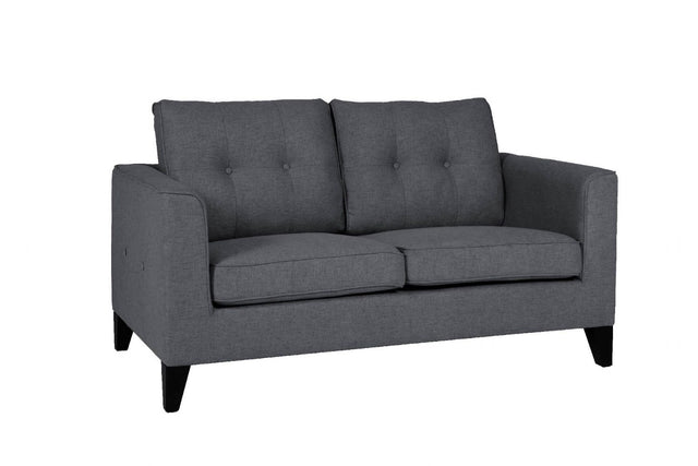 Modern Charcoal Fabric Upholstered 2 Seater Sofa with Buttoned Sides