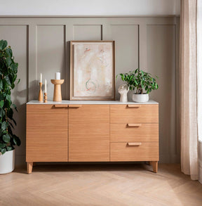 Oak Wide 2 Door 3 Drawer Sideboard with Sintered Stone Top