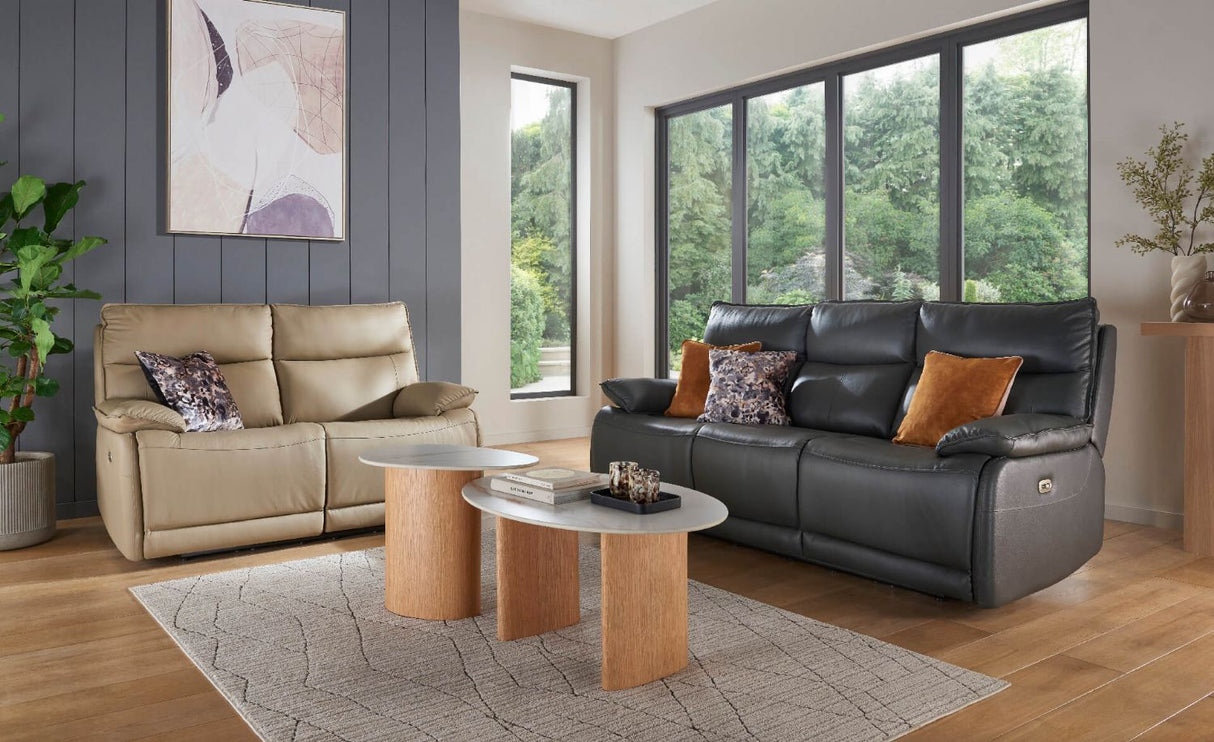 Dark Grey Leather 3 Seater Electric Recliner Sofa