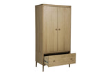 Natural Oak Wooden Double Wardrobe with Bottom Drawer