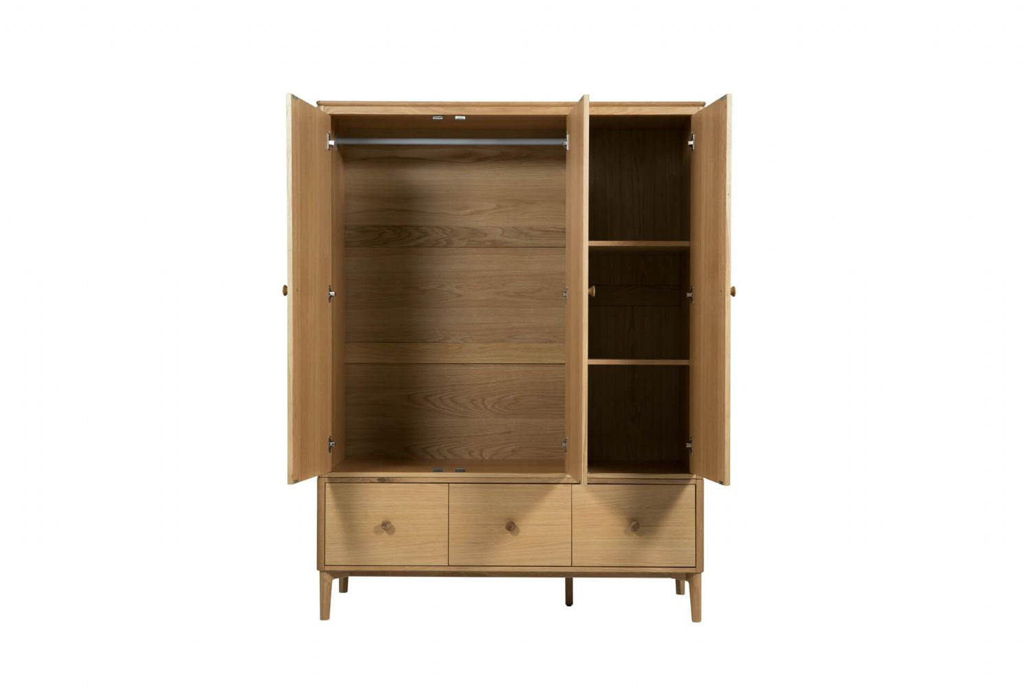 Natural Oak Large 3 Door 3 Drawer Triple Wardrobe