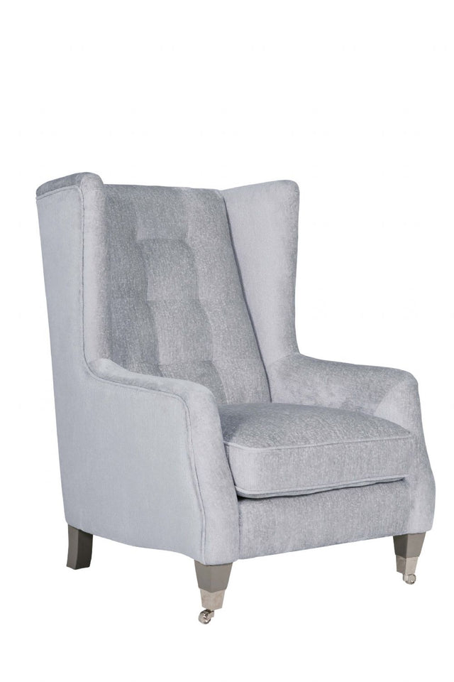 Silver Velvet Fabric High Back Wing Chair