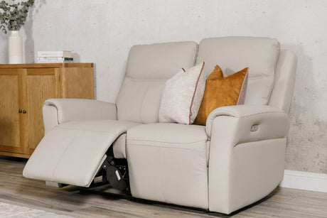 Stone Grey Leather Match 2 Seater Electric Reclining Sofa