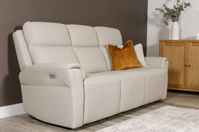 Stone Grey Leather Match 3 Seater Electric Reclining Sofa