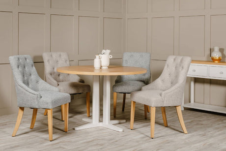 Natural Oak Top Round Dining Table Painted Base 120cm