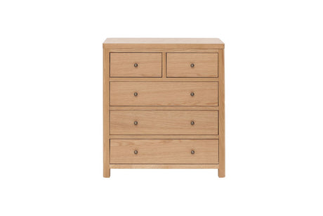 Natural Oak 5 Drawer Tall Chest with Metal Handles