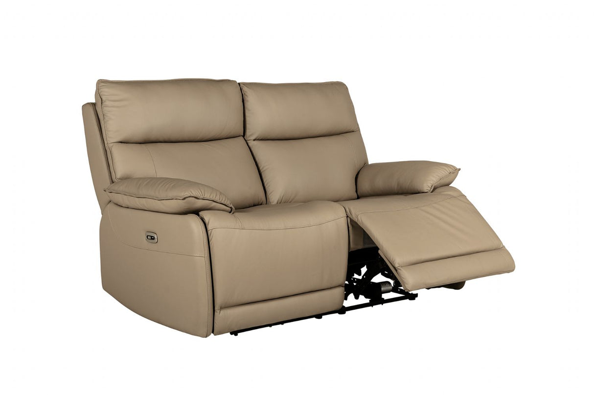 Latte Leather Electric Power 3 Seater Recliner Sofa
