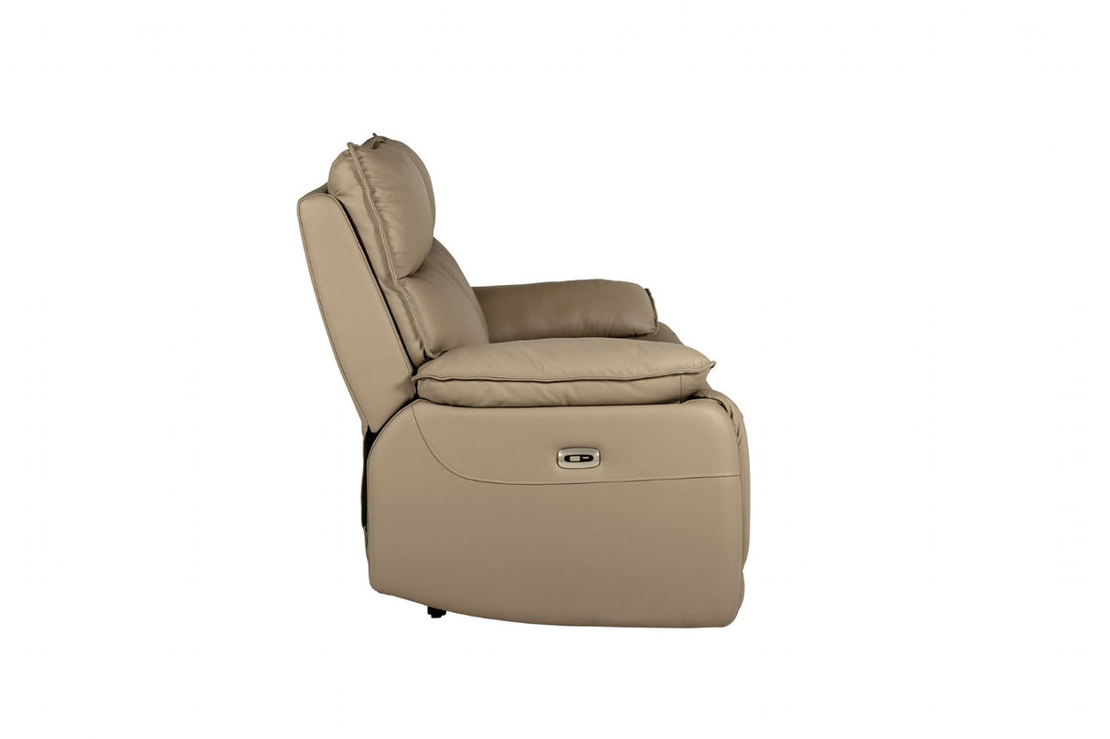 Latte Leather Electric Power 3 Seater Recliner Sofa