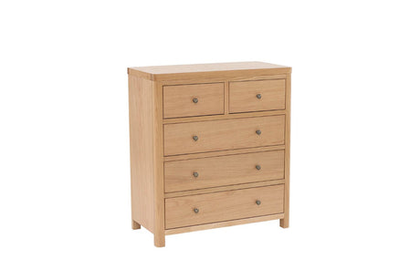 Natural Oak 5 Drawer Tall Chest with Metal Handles