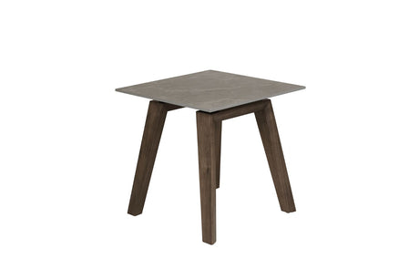 Brown Walnut Wood Sintered Stone Top Square Lamp Table