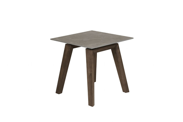 Brown Walnut Wood Sintered Stone Top Square Lamp Table