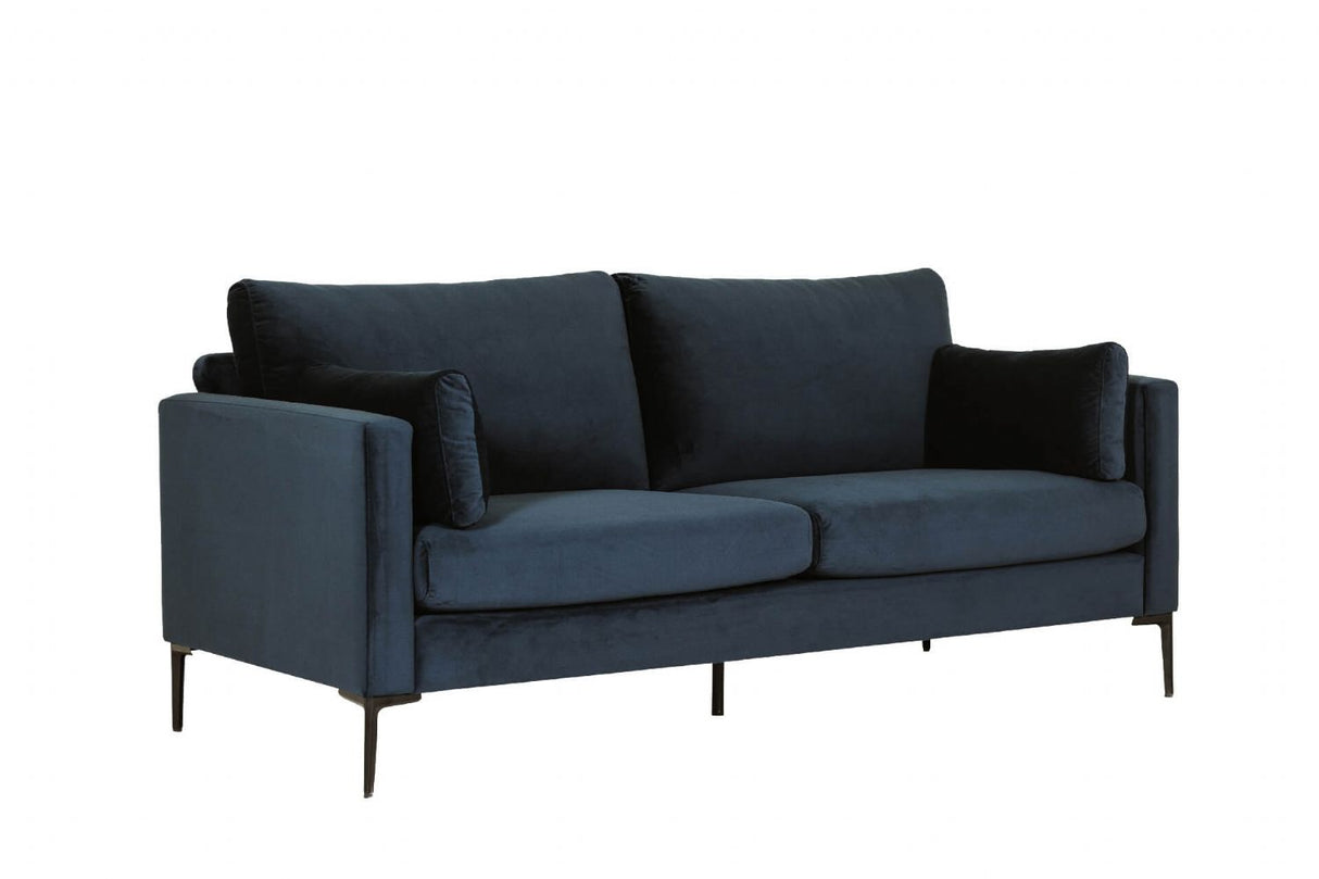 Navy Blue Woven Fabric 3 Seater Sofa Metal Legs