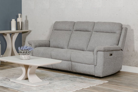 Grey Textured Fabric 3 Seater Electric Recliner Sofa