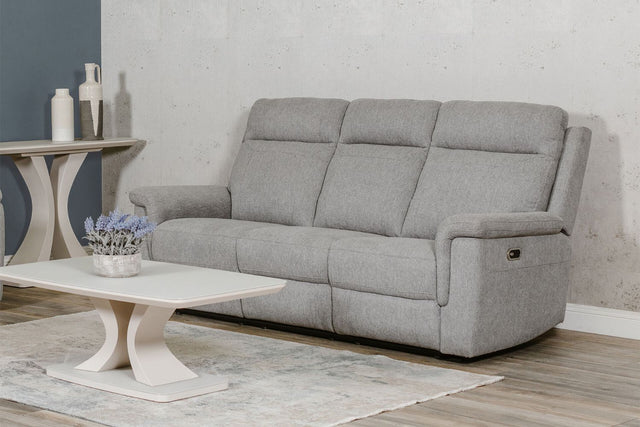 Grey Textured Fabric 3 Seater Electric Recliner Sofa