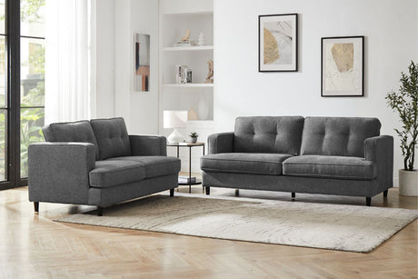 Grey Woven Fabric 2 Seater Standard Button Back Sofa