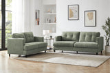 Sage Green Fabric 3 Seater Buttoned Standard Back Sofa