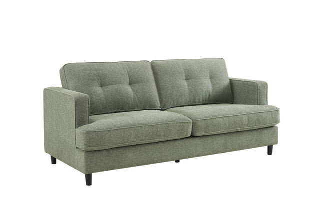 Sage Green Fabric 3 Seater Buttoned Standard Back Sofa