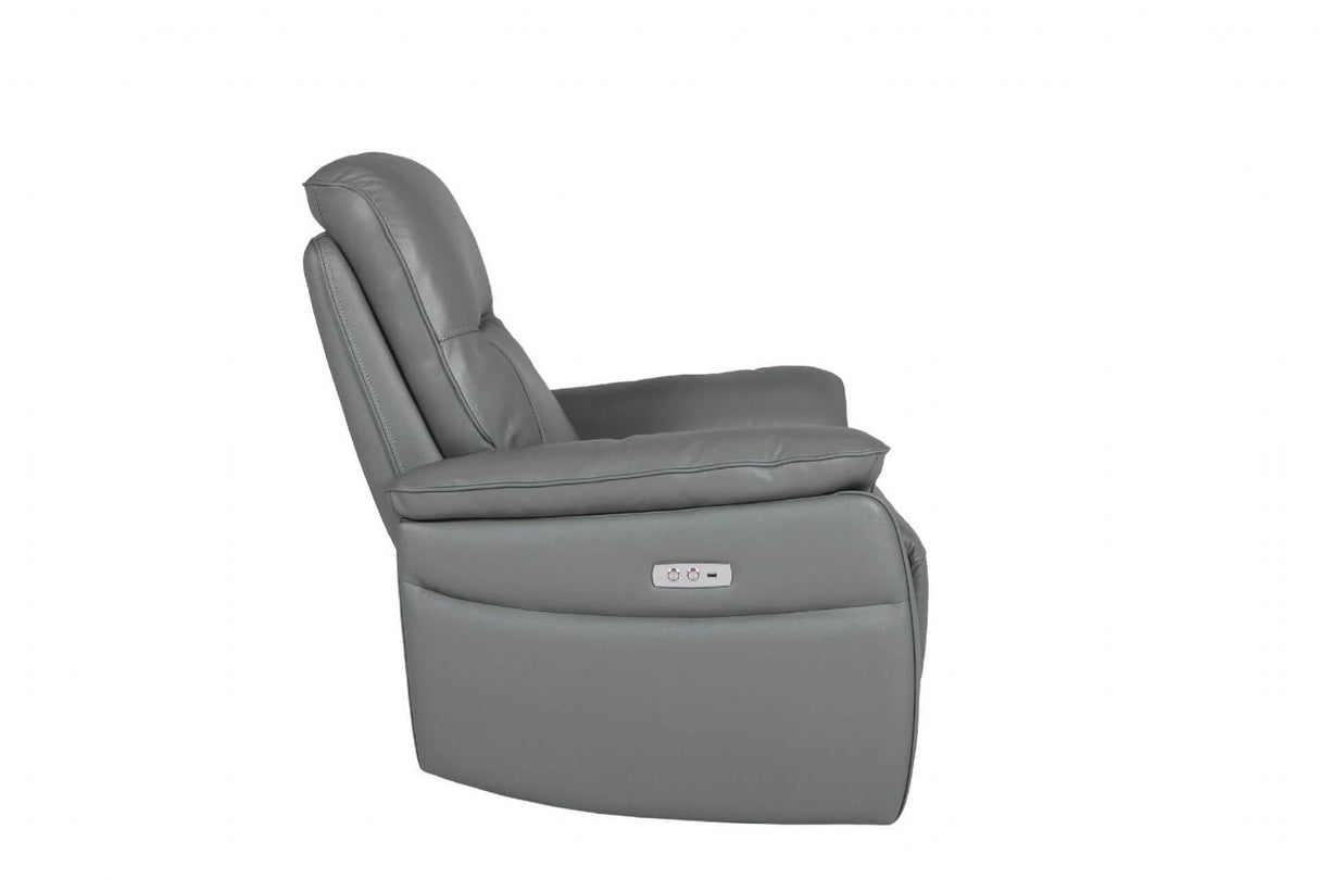 Steel Grey Leather 1 Seater Electric Recliner Armchair