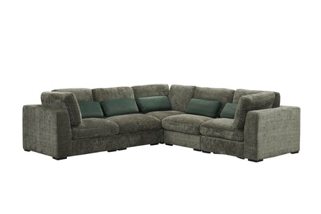 Green Chenille Fabric Armless Sectional Unit