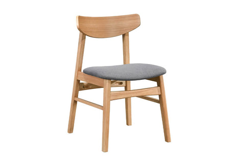 Natural Oak Dining Chair Grey Padded Fabric Seat