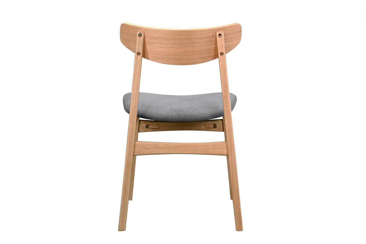 Natural Oak Dining Chair Grey Padded Fabric Seat