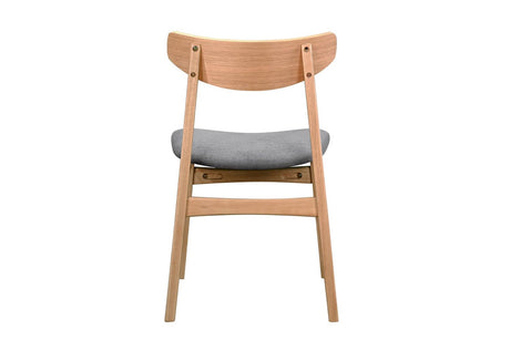 Natural Oak Dining Chair Grey Padded Fabric Seat