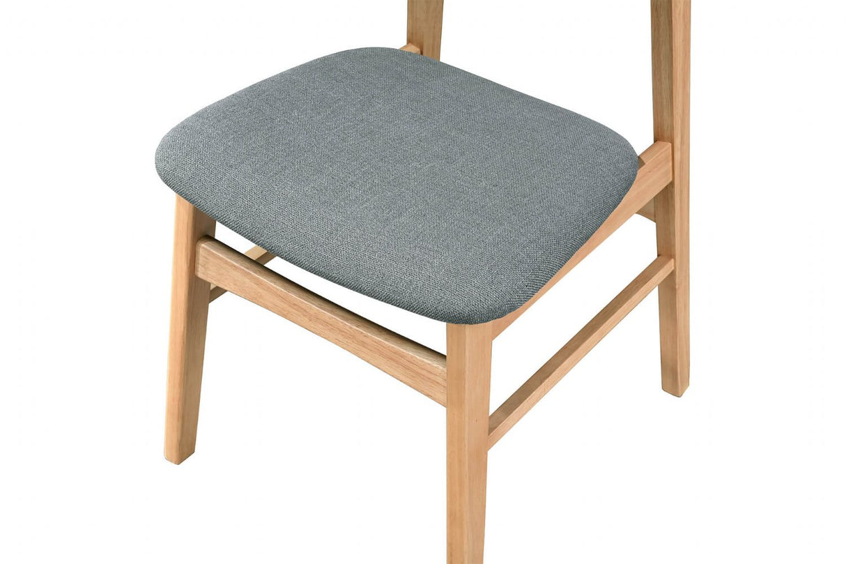Natural Oak Dining Chair Grey Padded Fabric Seat