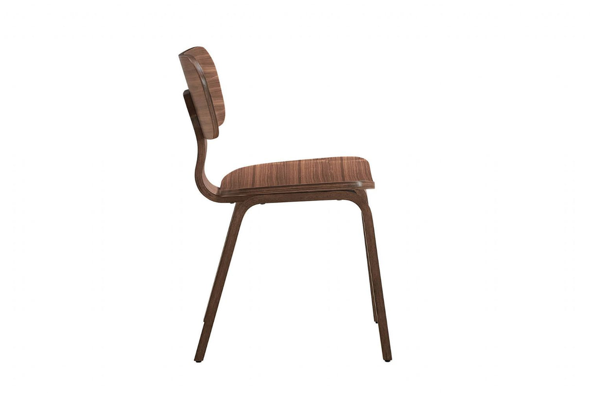 Brown Walnut Retro Dining Chair with Solid Seat