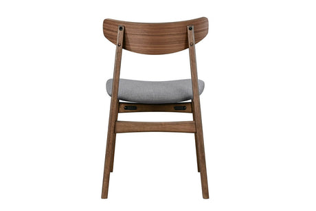 Brown Walnut Wood Dining Chair with Padded Fabric Seat