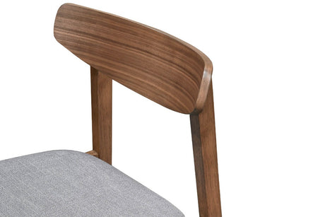 Brown Walnut Wood Dining Chair with Padded Fabric Seat