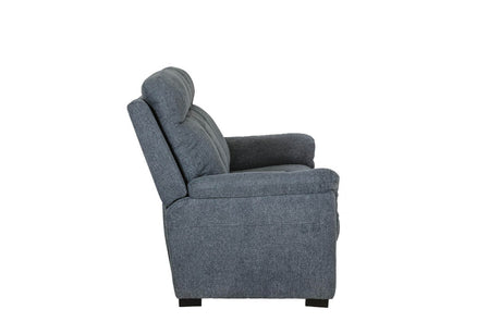 Blue Fabric 3 Seater Standard Back Sofa Cushioned Headrest