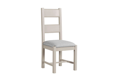 Tall Ladder Back Dining Chair Grey Fabric Padded Seat