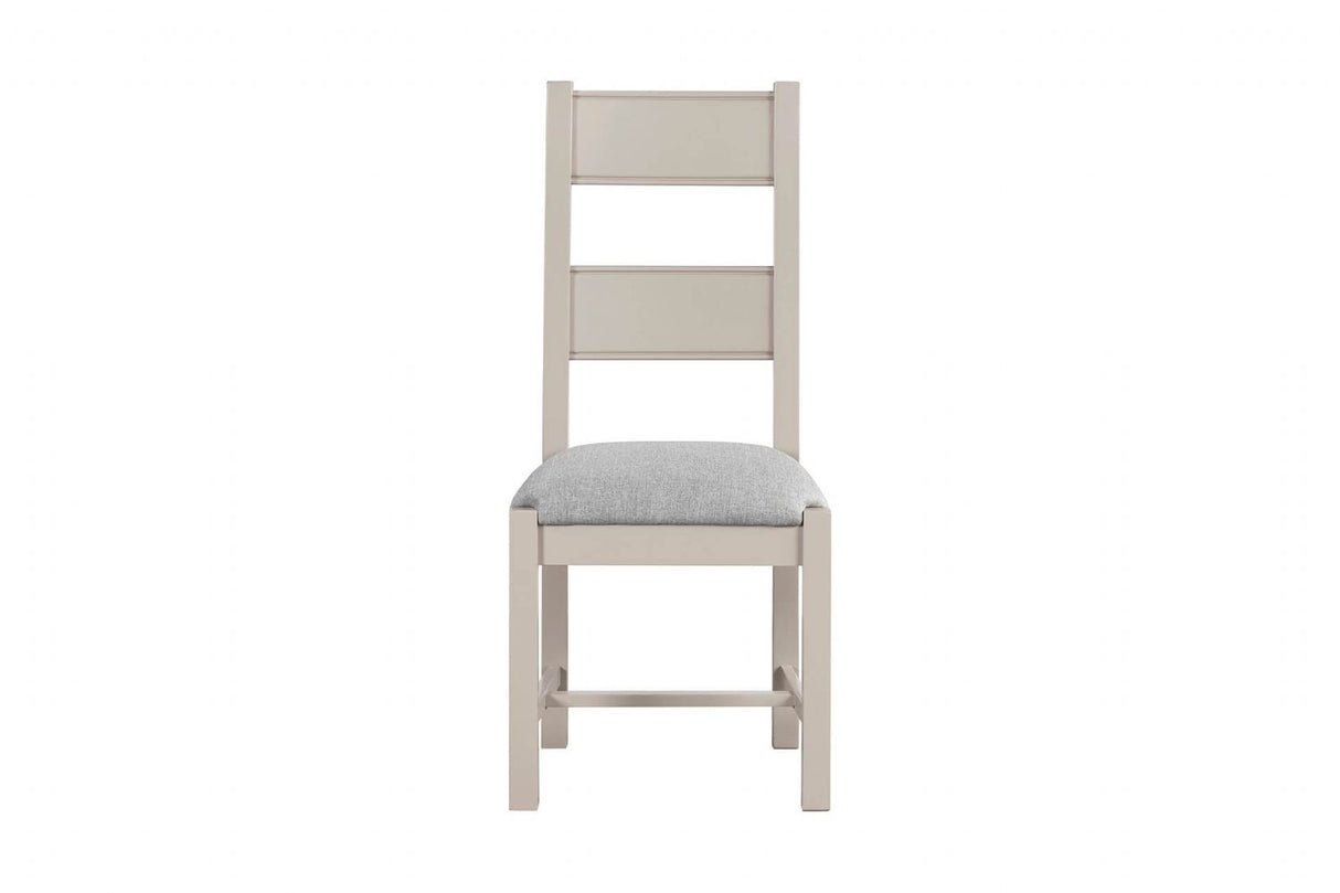 Tall Ladder Back Dining Chair Grey Fabric Padded Seat