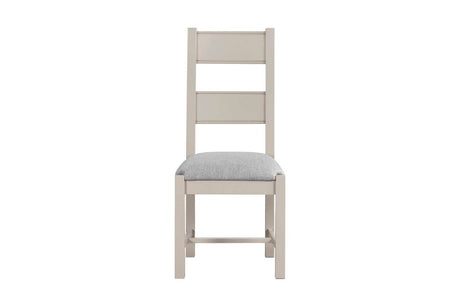 Tall Ladder Back Dining Chair Grey Fabric Padded Seat