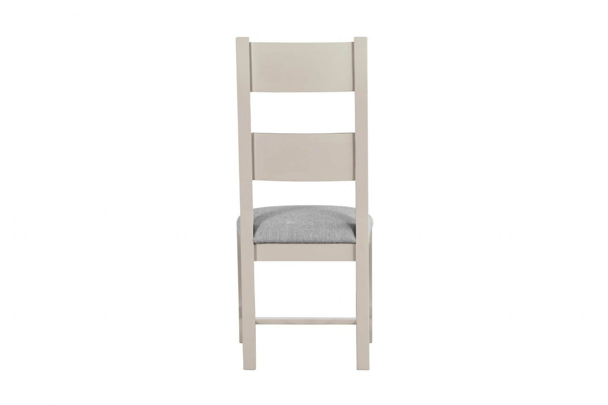 Tall Ladder Back Dining Chair Grey Fabric Padded Seat