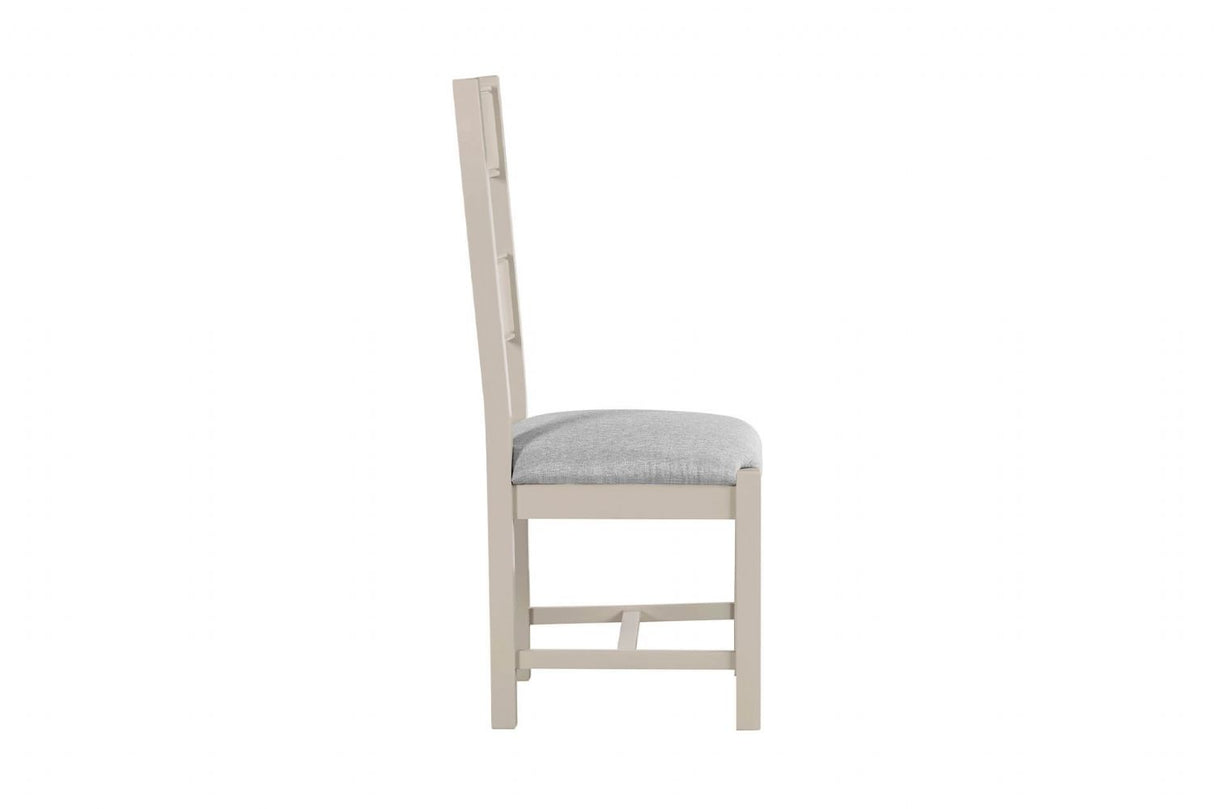 Tall Ladder Back Dining Chair Grey Fabric Padded Seat