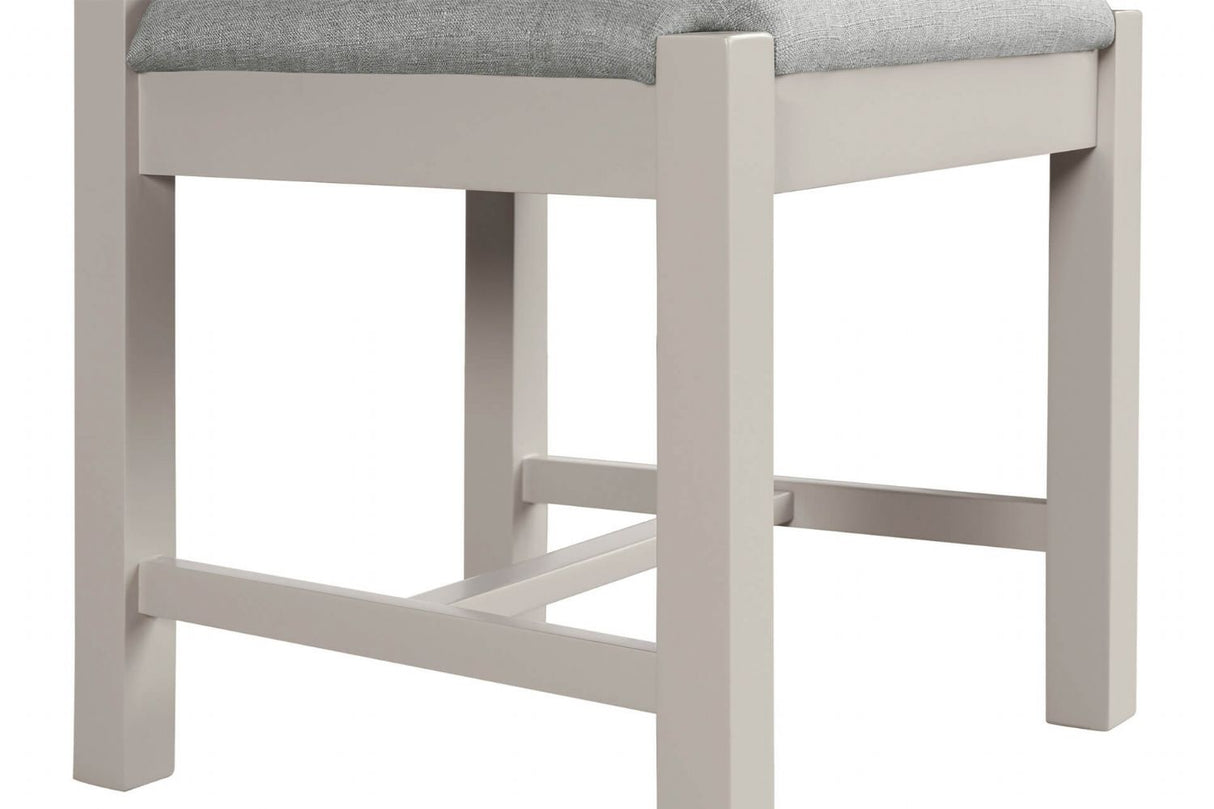 Tall Ladder Back Dining Chair Grey Fabric Padded Seat