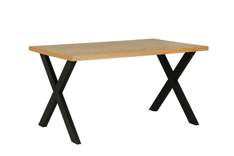 Natural Oak Dining Table Black Metal Cross Legs 140cm