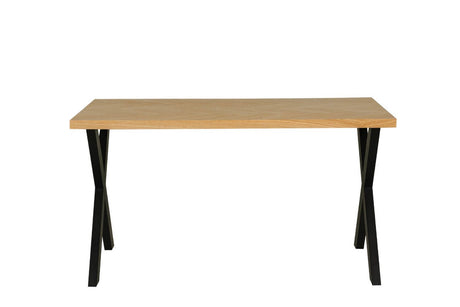 Natural Oak Dining Table Black Metal Cross Legs 140cm