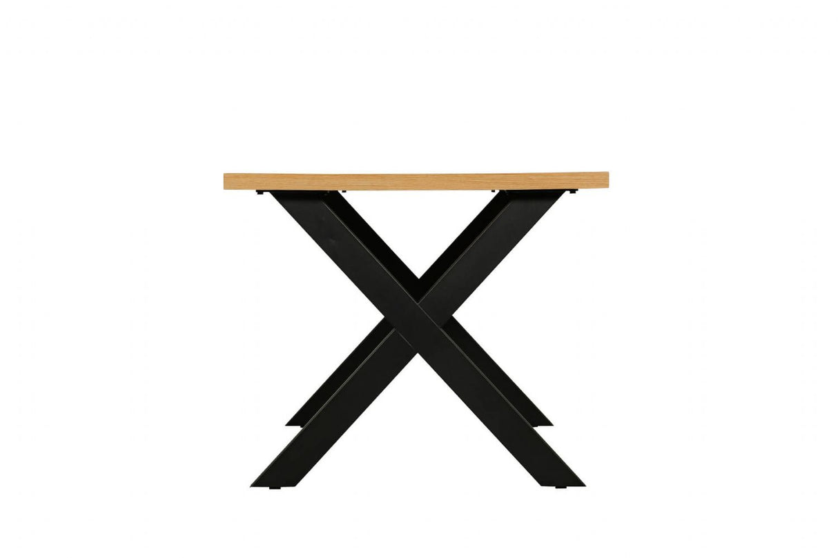 Natural Oak Dining Table Black Metal Cross Legs 140cm